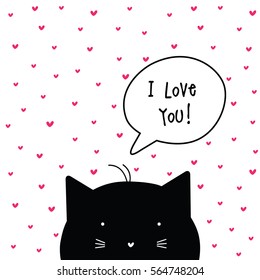 Valentine's card with copy space. I love you. Cat character. Template. Graphic design element.