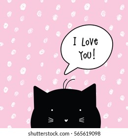 Valentine's card with copy space. I love You. Cat character. Template. Graphic design element.