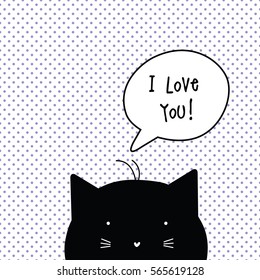 Valentine's card with copy space. I love You. Cat character. Template. Graphic design element.