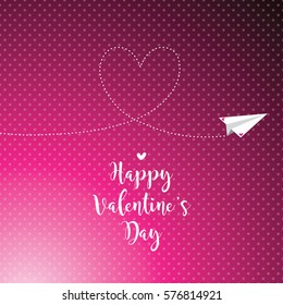 Valentine's card with copy space. Template. Paper plane. Graphic design element.