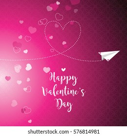 Valentine's card with copy space. Template. Paper plane. Graphic design element.
