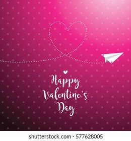 Valentine's card with copy space. Template. Graphic design element. Paper plane. 