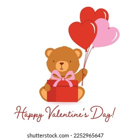 Valentine's card with cute bear. Vector cartoon illustration