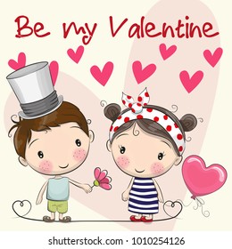 Valentines card with Cute Cartoon boy and girl