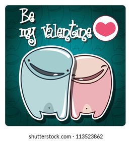 Valentine's card with cute monsters and a message, vector