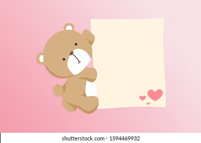 Valentines card with cute teddy bear in paper cut style. Space for your text. Use for your design.