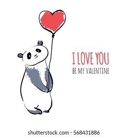 Valentines card design. Cute panda bear.