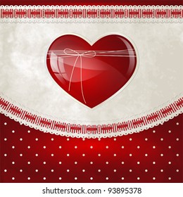 Valentine's card with dots and glossy ribbon  heart