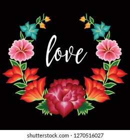 Valentine's Card. Embroidery Style from Oaxaca, Mexico - Floral Composition – Copy Space