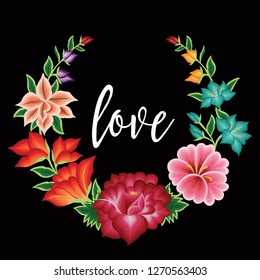 Valentine's Card. Embroidery Style from Oaxaca, Mexico - Floral Composition – Copy Space