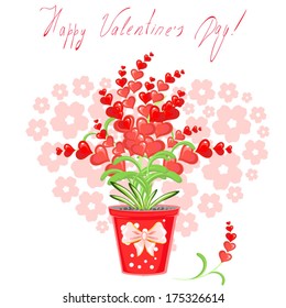 Valentine's card with flowers-hearts in a flowerpot