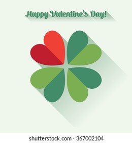 Valentine's card, four-leaf clover created from hearts. Flat design