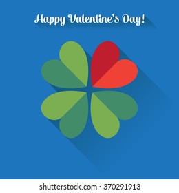 Valentine's card, four-leaf clover created from hearts. Flat design