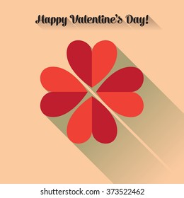 Valentine's card, four-leaf clover created from hearts. Flat design