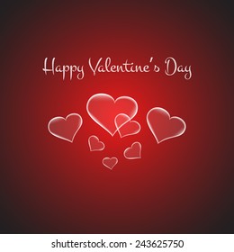 Valentines card with glowing hearts on brigth red background. Vector illustration
