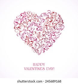 Valentines card with Heart from ornate elements, illustration.