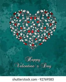 valentine`s card with heart of roses