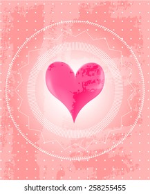 Valentines card with huge, pink heart on old, pink background