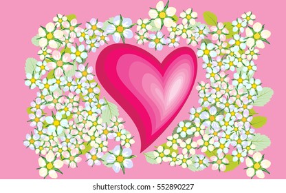 Valentine's card with the image of the heart in a flower frame.