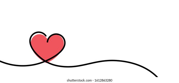 Valentines card with line art drawing of simple heart sign with shadow. Vector illustration.