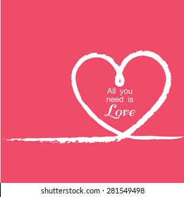 Valentines card with line heart and all you need is love phrase Vector Illustration