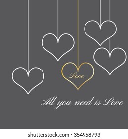 Valentines card with line heart and all you need is love phrase, background