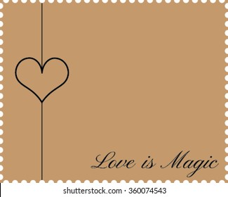 Valentines card with line heart. Love is Magic text message