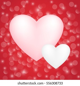 Valentine's card on shiny red background. Vector illustration.