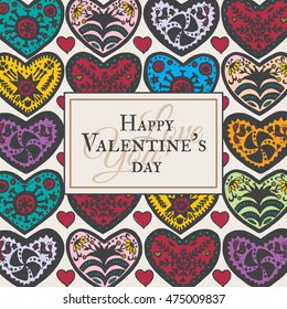 Valentine's card with ornamental Heart. Vector illustrated ornamental heart on white background.