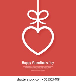 Valentines card with outline heart and bow. Valentine's day minimal abstract background. Vector illustration. Eps10.