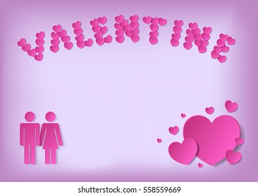 Valentine's card in pink tone with man  women and heart symbal.