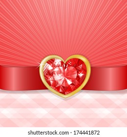 Valentines card with red diamond heart 