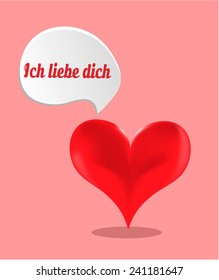 Valentines card with red heart on pink background, text I love you - german