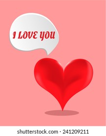 Valentines card with red heart on pink background, text