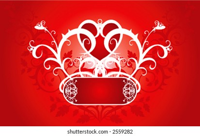 Valentine's card (red heart on a flower ornament)