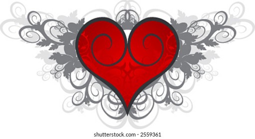 Valentine's card (red heart on a flower ornament)