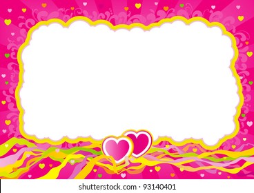 Valentines card at retro style. Vector Empty blank at retro style with  two hearts on abstract background.