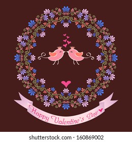 Valentine`s card with ring ornament. Vector.