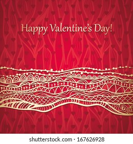 Valentine's card with seamless background and decorative hand drawn lace border