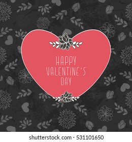 Valentine's Card With Seamless Pattern With Hearts, Flowers And Leaves