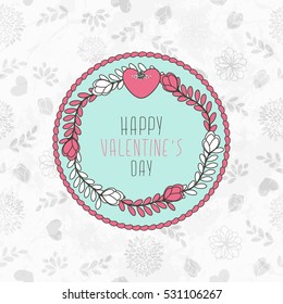Valentine's Card With Seamless Pattern With Hearts, Flowers And Leaves