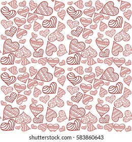 Valentine's card. Seamless pattern with white background and red hearts