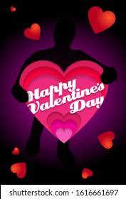A Valentine's card from an secret admirer. Happy Valentines Day, poster with fervent hearts.