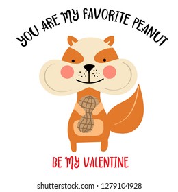 Valentine's card  with squirrel and funny message. Flat design