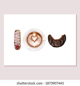 Valentines Card Sweets And Coffee I Love You

