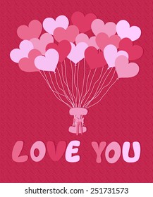 Valentine's card template with a bunch of pink balloons form of hearts on a pink background