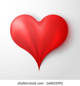 Valentine's card template: red textile heart on white background. Vector illustration 