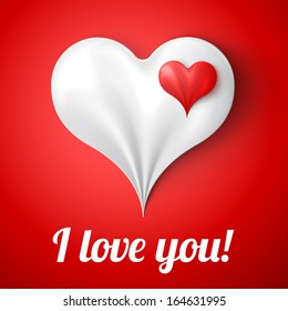 Valentine's card template:  textile hearts on red background. Vector illustration 