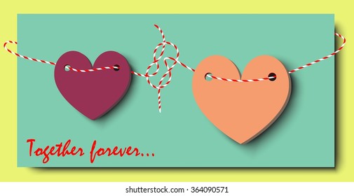 valentine's card with two multicolor hearts