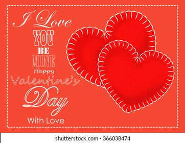 valentine's card with two red textile hearts